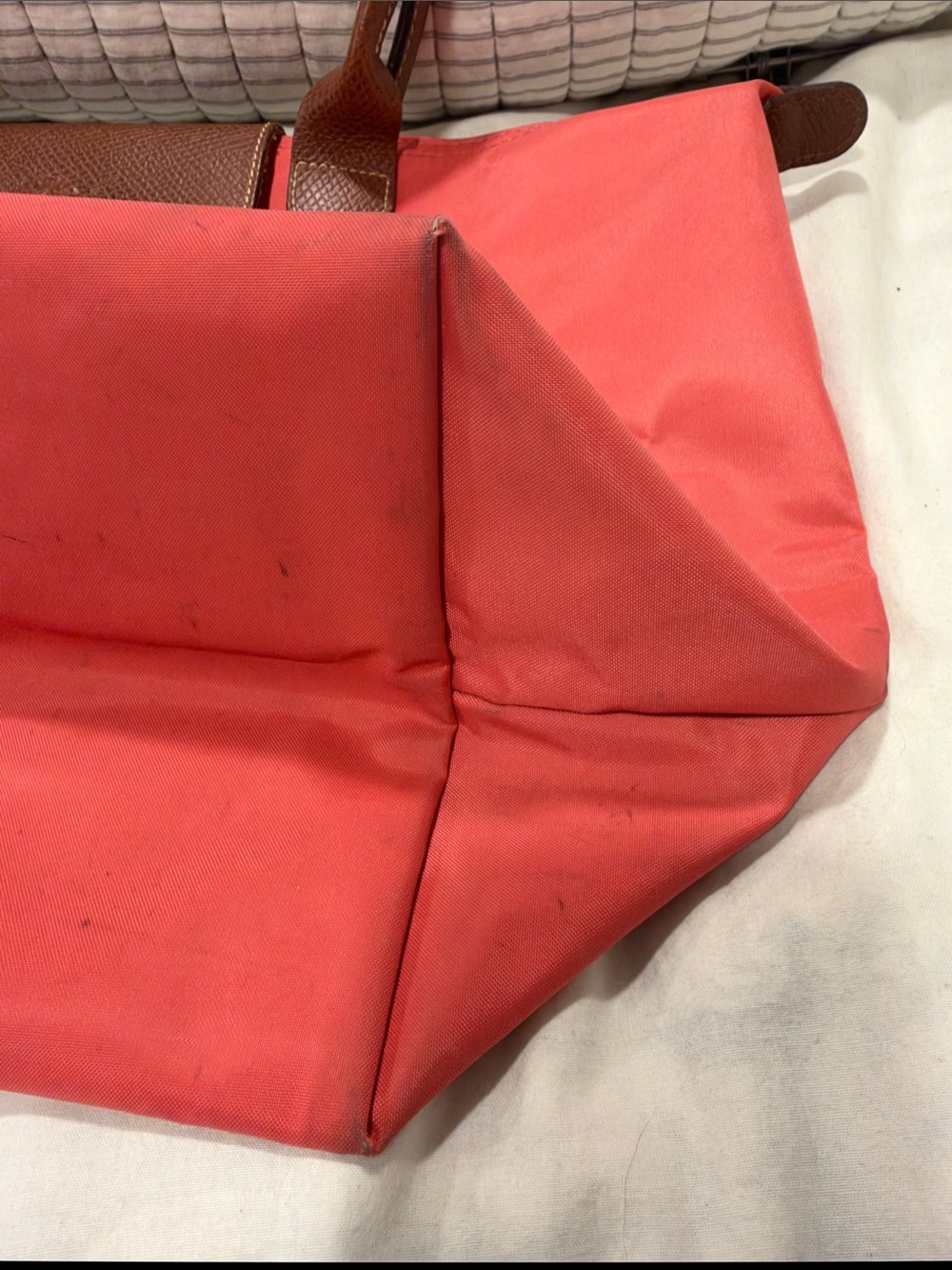 Longchamp Nylon Tote in Coral with Brown Trim - Picture 3 of 12